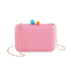 June Minaudière – Pink Woven Clutch with Color Pop Clasp