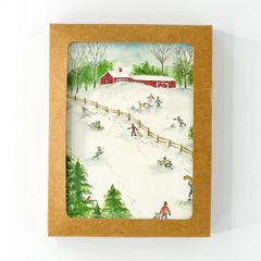 "Sledding" Watercolor Notecard- 6 Pack Bundle