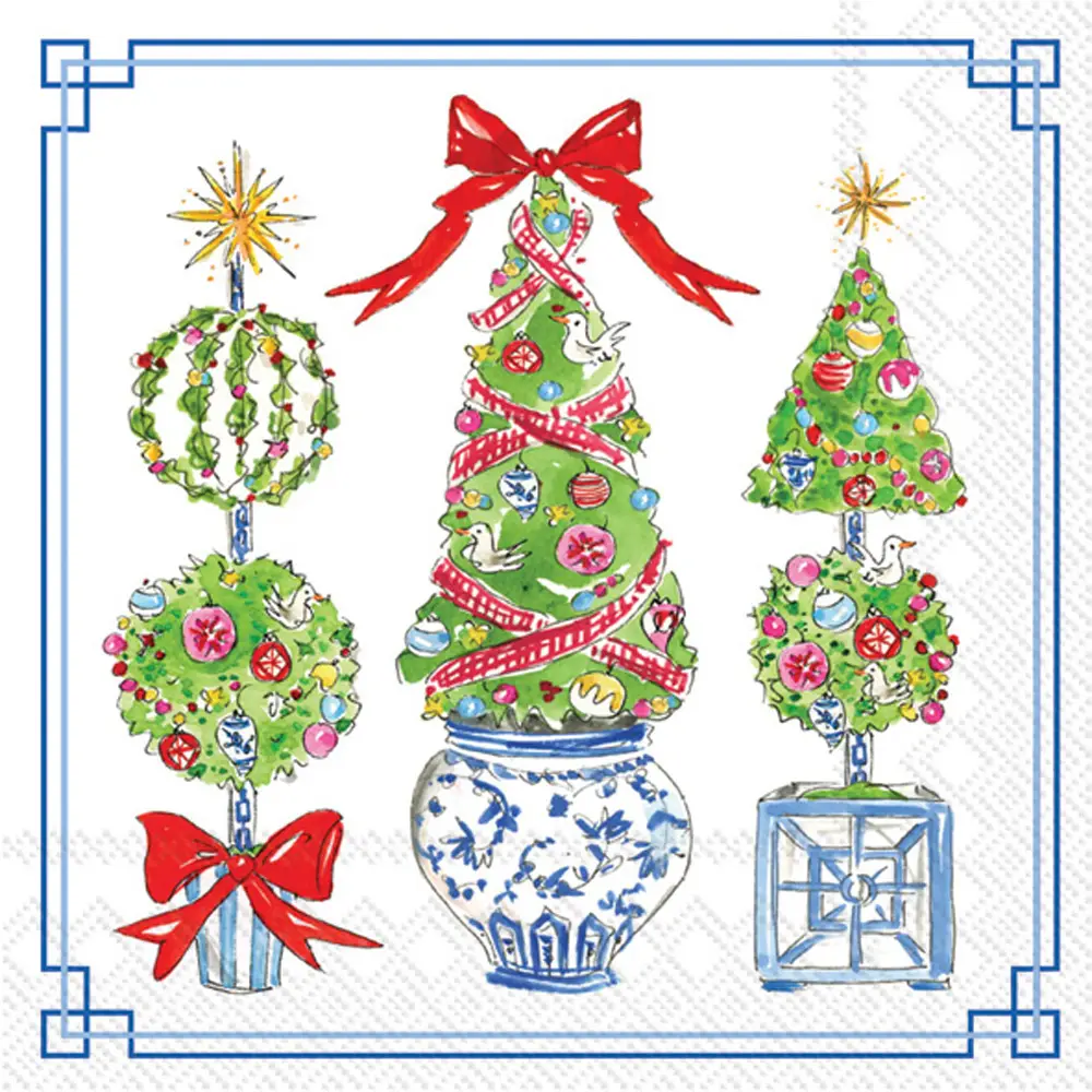 Bright Topiary Trees Chinoiserie Rosanne Beck Paper Cocktail Napkins (Pack of 20)