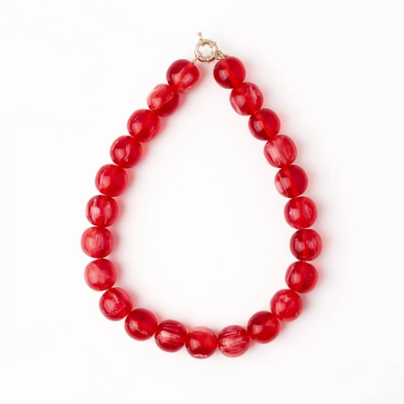 Red Iris Large Resin Bead Necklace