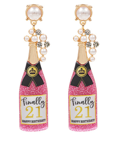 Happy 21st Birthday Champagne Glitter Earrings