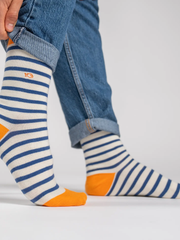 Wide Ecru Striped Combed Cotton Socks