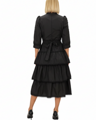 Black Layered Half Sleeve Midi Dress