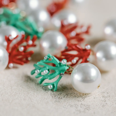 Pearl and Red Coral Mini Statement Earrings: