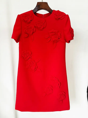 Floral Red Dress | Short Sleeve Elegance