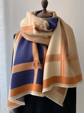 Equestrian Prance Navy and Peach Reversible Wrap– Artisan Shawl