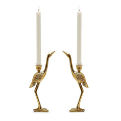 Set of 2 Crane Candle Holder with Antiqued Gold Finish - Recycled Aluminum