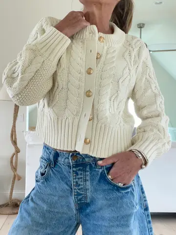 The Newport Cable Cardigan in Ecru
