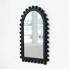 Wood Ball Framed Arched Wall Mirror in Black