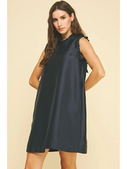 Navy Ruffled Ribbon-Back Tunic Dress  – Vivid Hue Holiday Edit