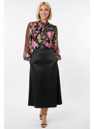 The Marlowe Mixed Print Neck Tie Blouse