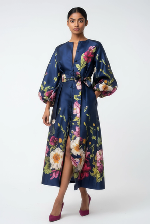 Floral Puff Sleeve Maxi Dress – Blue