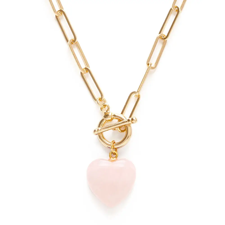Roxy Chain Rose Quartz Toggle Clasp Heart Necklace