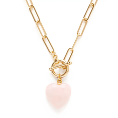 Roxy Chain Rose Quartz Toggle Clasp Heart Necklace