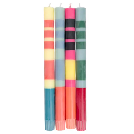 Striped Eco Dinner Candles – Mixed Red & Blue Tones (Gift Box of 4, 10")