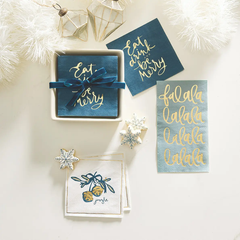 Eat, Drink, and Be Merry Ceramic Napkin Tray + Napkins
