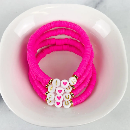 I Heart You Pink Heishi Color Pop Bracelet