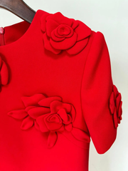 Floral Red Dress | Short Sleeve Elegance