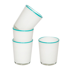 Summer Glass White & Turquoise Large 15oz - Set of 4