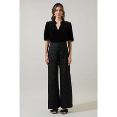 Red Arielle Jacquard Wide Leg Pants  – Vivid Hue Holiday Edit