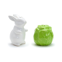 Easter Bunny and Cabbage Leaf Hand-Painted Salt and Pepper Shaker Set in Gift Box