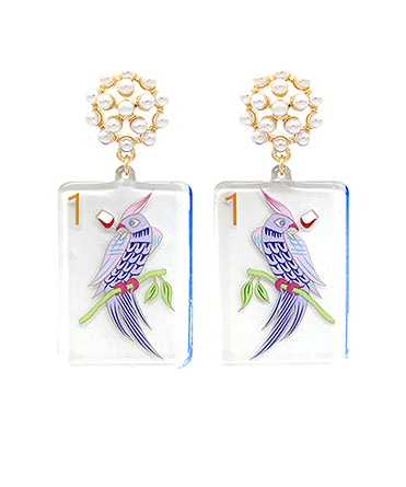 Mahjong Printed Acetate Drop Earrings