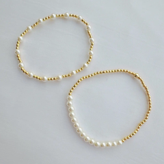 Pearls and Gold Stretch Bracelet Set of 2