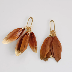 Caramel Gold Dipped Feathers Statement Earrings