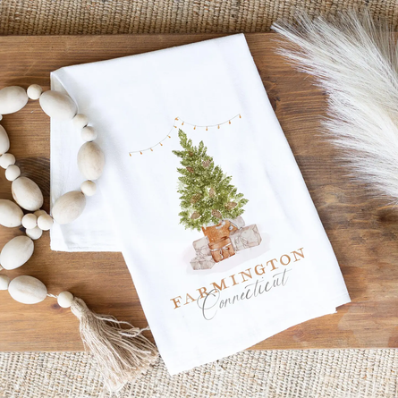 Tree Farmington Connecticut Cotton Tea Towel White-Cottage