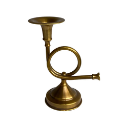 Brass French Horn Fox Hunt Candle Stick Holder 8.25"