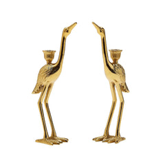 Set of 2 Crane Candle Holder with Antiqued Gold Finish - Recycled Aluminum