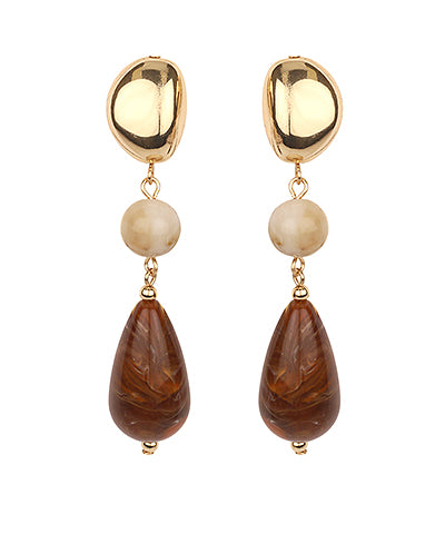 Dark Tortoise Color Marble Stone Teardrop Earrings