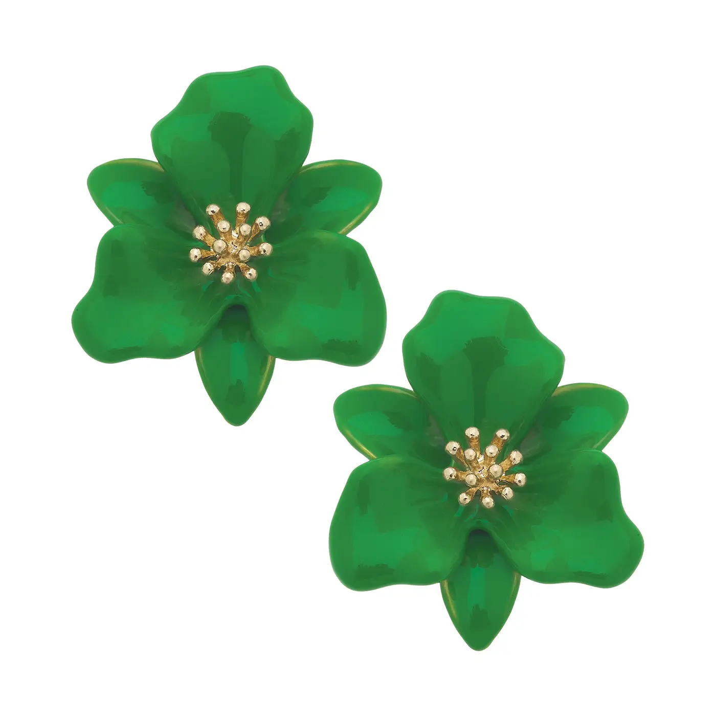 Valentina Enamel Kelly Green Flower Statement Earrings