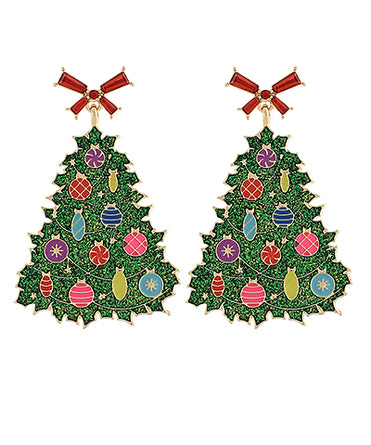 Christmas Tree Baguette Bow Earrings