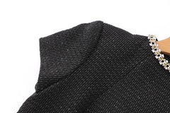 Black Tweed Beaded Mock-Neck Dress