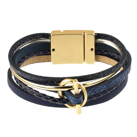 Navy and Gold Stacked Bracelet with Magnetic Clasp