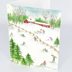 "Sledding" Watercolor Notecard- 6 Pack Bundle