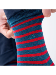 Combed Cotton Socks A Wide Stripes - Navy/Red