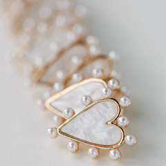 Pearl Studded Pink Tortoise Valentines Heart Earrings