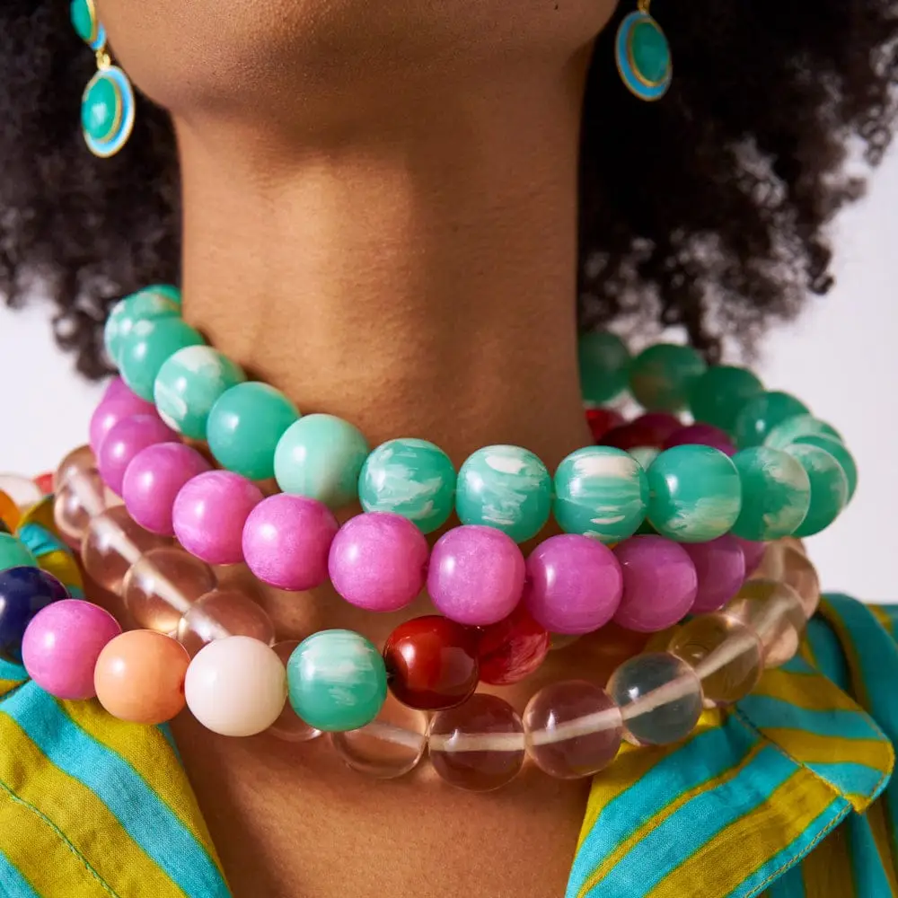 Purple Iris Large Resin Bead Necklace