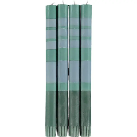 Striped Eco Dinner & Taper Candles – Beryl Green, Bokhara Red & Moonstone (Box of 4, 9.64")