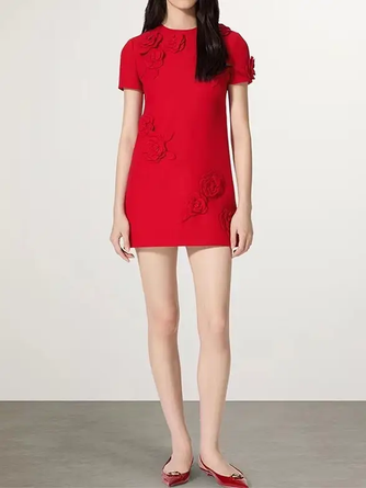 Floral Red Dress | Short Sleeve Elegance