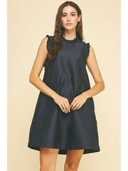 Navy Ruffled Ribbon-Back Tunic Dress  – Vivid Hue Holiday Edit