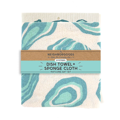 Oyster Tea Towel + Sponge Cloth Set