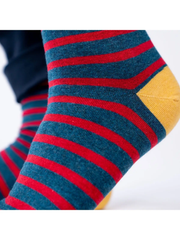 Combed Cotton Socks A Wide Stripes - Navy/Red