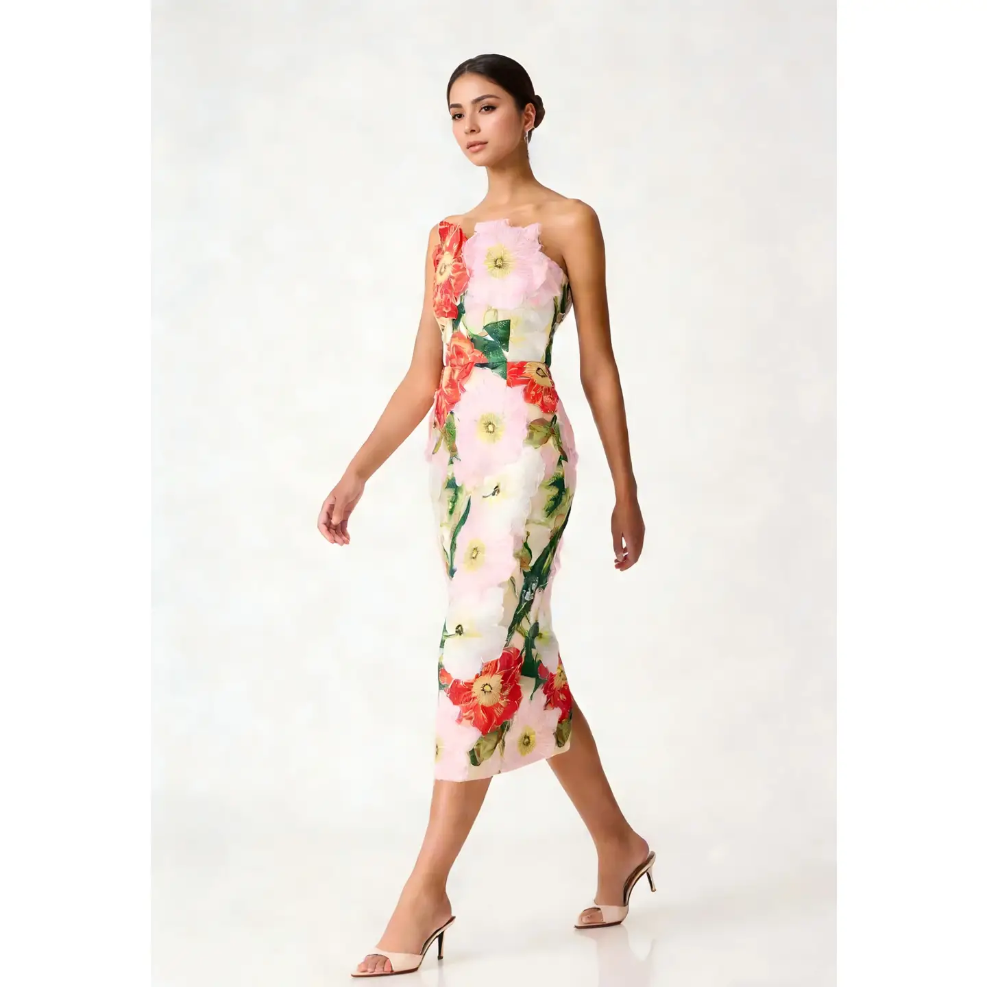 Camellia Garden Embroidered LONG Strapless Maxi Dress