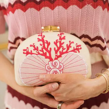 Coral and Shell Embroidered Clutch