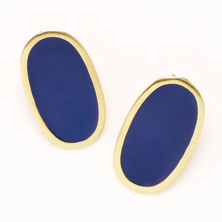 Navy Alexis Oval Enamel Post Earrings
