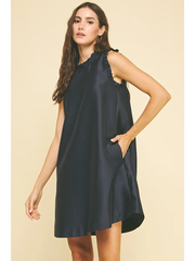 Navy Ruffled Ribbon-Back Tunic Dress  – Vivid Hue Holiday Edit
