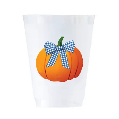 Pumpkin with Gingham Bow Shatterproof Cups – Set of 8 (16 oz.)